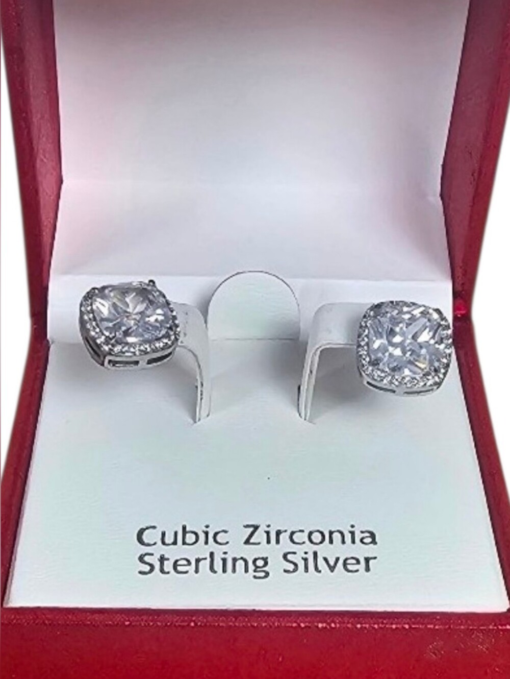 Sterling Silver Cubic Zirconia Halo Stud Earrings Gift Box New